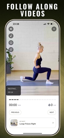 App Store screenshot showing follow-along workout videos